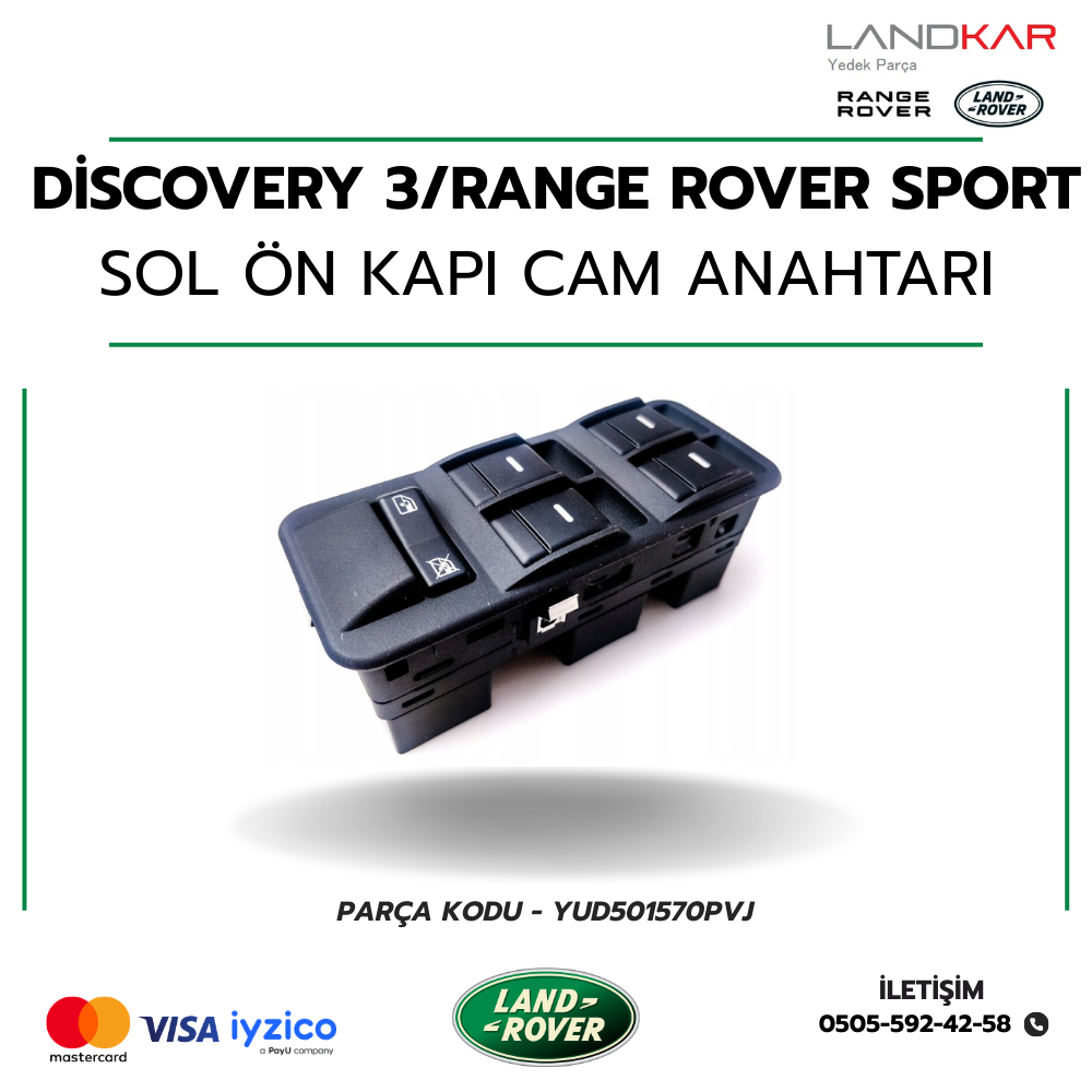 YUD501570PVJ - SOL ÖN KAPI CAM ANAHTARI - DİSCOVERY 3/RANGE ROVER SPORT